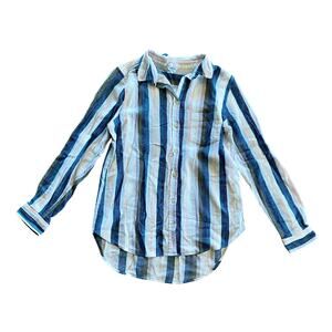 Sonoma Multicolor Striped Blue Cotton Button-up Shirt Blouse Womens Medium
